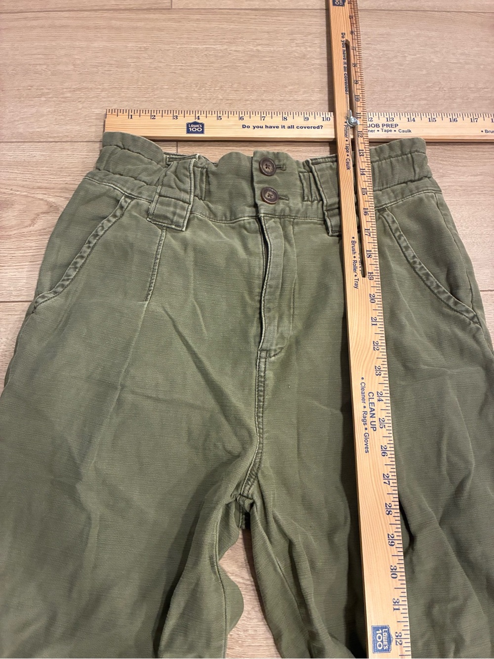 Free People Women’s Army Olive Green Washed Chino Trousers Cotton Size 10 - Picture 3 of 8
